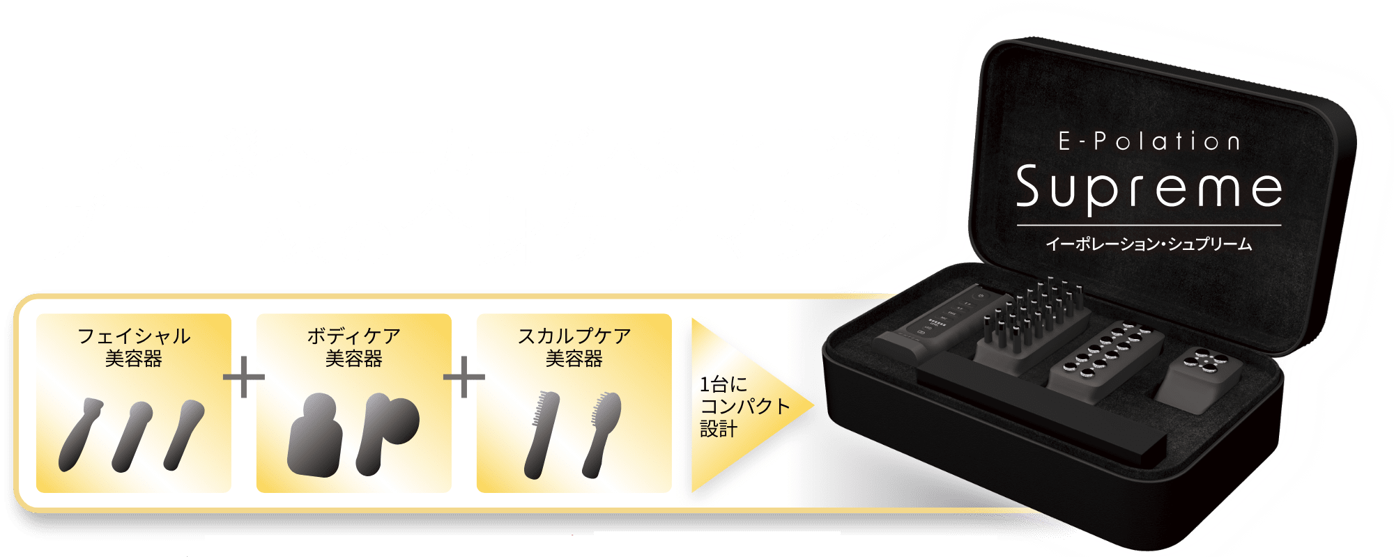 イーポレーション・シュプリーム｜エステ機器メーカーが本気で開発！プロ使用の全身ケアマシン。フェイシャル美容器、ボディケア美容器、スカルプケア美容器を1台にコンパクト設計。今なら、安心の30日間返品保証付き